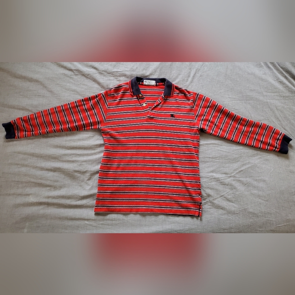Burberrys Of London Striped Red And Navy Polo Shirt